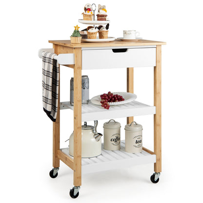 Kitchen Island Cart with Bamboo Top Storage Shelves and Drawer - Natural