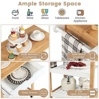 Kitchen Island Cart with Bamboo Top Storage Shelves and Drawer - Natural