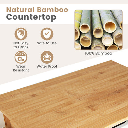 Kitchen Island Cart with Bamboo Top Storage Shelves and Drawer - Natural