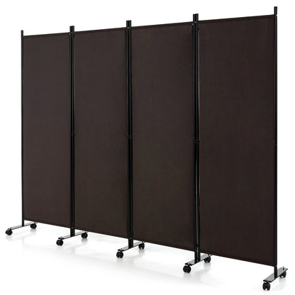 6 Foot 4-Panel Folding Room Divider with Lockable Rolling Wheels - Brown