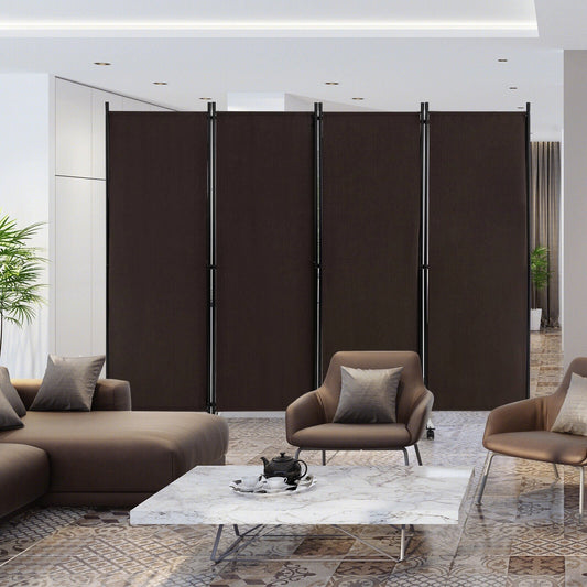 6 Foot 4-Panel Folding Room Divider with Lockable Rolling Wheels - Brown
