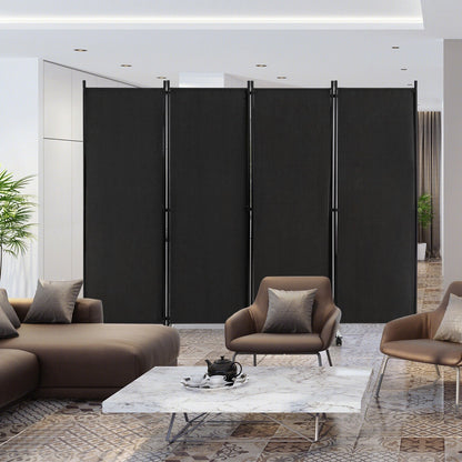 6 Foot 4-Panel Folding Room Divider with Lockable Rolling Wheels - Black
