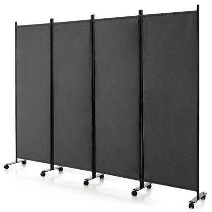 6 Foot 4-Panel Folding Room Divider with Lockable Rolling Wheels - Grey