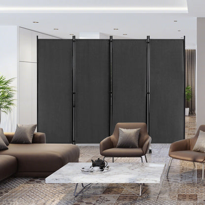 6 Foot 4-Panel Folding Room Divider with Lockable Rolling Wheels - Grey