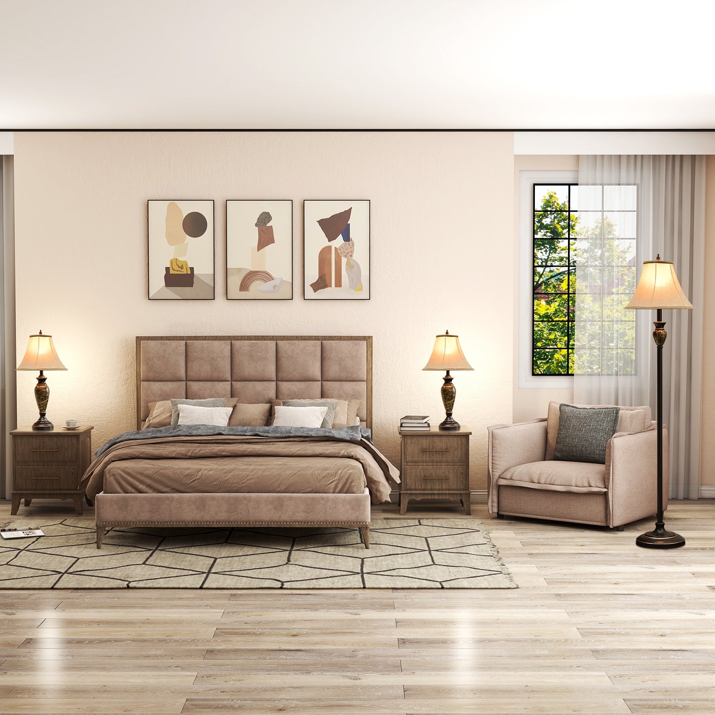 Traditional 3 Piece Lamp Set with Linen Shades – 1 Floor Lamp & 2 Table Lamps