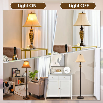 Traditional 3 Piece Lamp Set with Linen Shades – 1 Floor Lamp & 2 Table Lamps