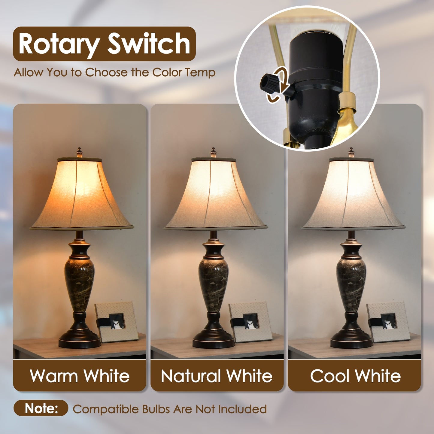 Traditional 3 Piece Lamp Set with Linen Shades – 1 Floor Lamp & 2 Table Lamps