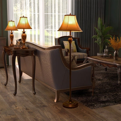 Traditional 3 Piece Lamp Set with Linen Shades – 1 Floor Lamp & 2 Table Lamps