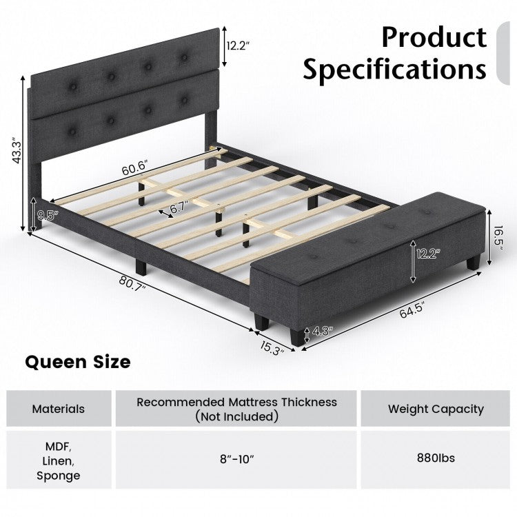 Upholstered Bed Frame with Ottoman Storage – Queen Size