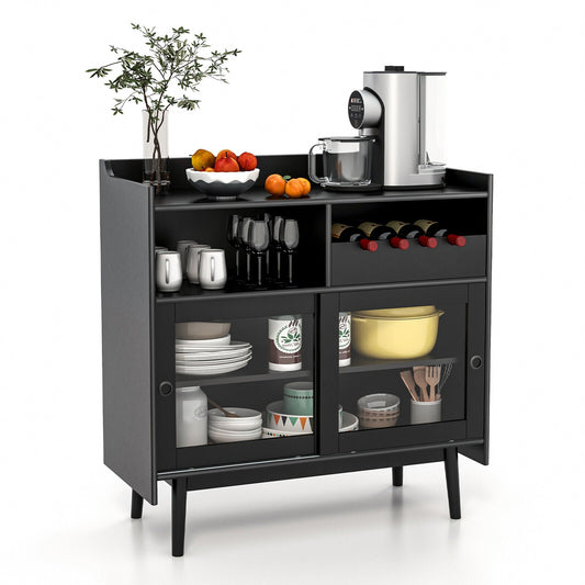 Modern Buffet Cabinet with Wine Rack Sliding Glass Doors and Adjustable Shelves