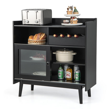 Modern Buffet Cabinet with Wine Rack Sliding Glass Doors and Adjustable Shelves