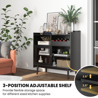 Modern Buffet Cabinet with Wine Rack Sliding Glass Doors and Adjustable Shelves
