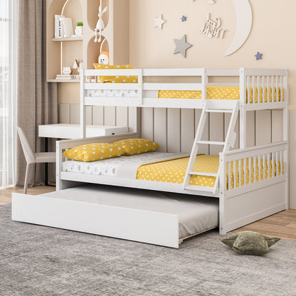 Multi-Functional Twin Over Full Bunk Bed with Pull-Out Trundle for Kids and Guests - White