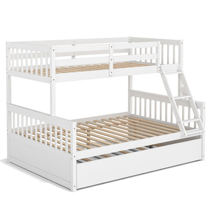 Multi-Functional Twin Over Full Bunk Bed with Pull-Out Trundle for Kids and Guests - White