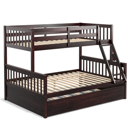 Multi-Functional Twin Over Full Bunk Bed with Pull-Out Trundle for Kids and Guests - Espresso