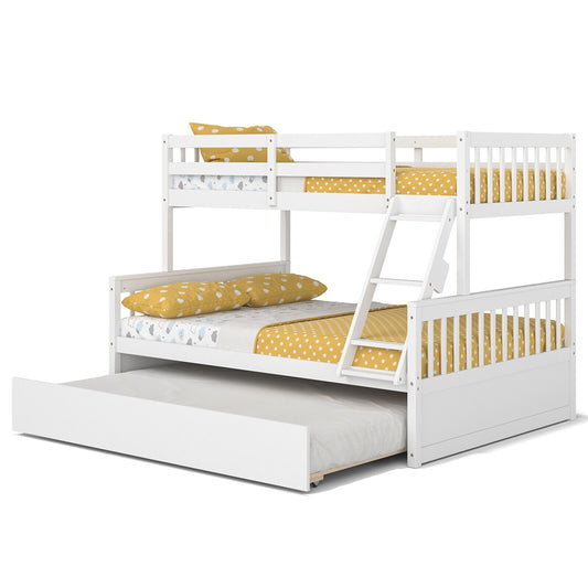 Multi-Functional Twin Over Full Bunk Bed with Pull-Out Trundle for Kids and Guests - White