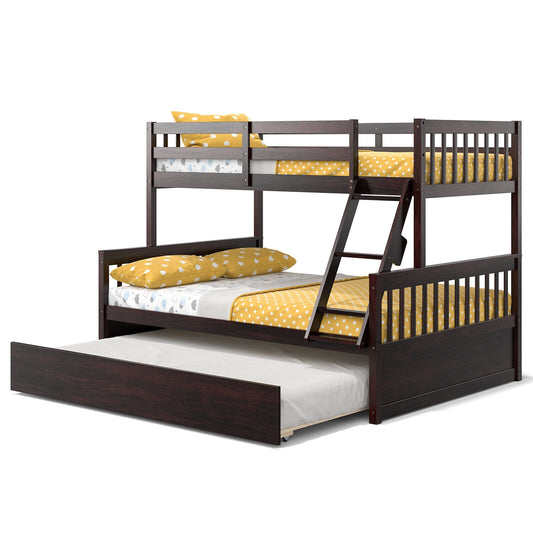 Multi-Functional Twin Over Full Bunk Bed with Pull-Out Trundle for Kids and Guests - Espresso