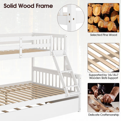 Multi-Functional Twin Over Full Bunk Bed with Pull-Out Trundle for Kids and Guests - White