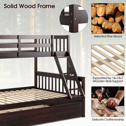 Multi-Functional Twin Over Full Bunk Bed with Pull-Out Trundle for Kids and Guests - Espresso