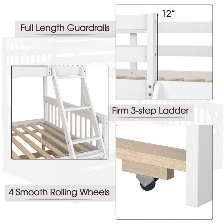 Multi-Functional Twin Over Full Bunk Bed with Pull-Out Trundle for Kids and Guests - White