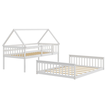 Adorable Twin Over Full House-Shaped Bunk Bed with Ladder and Safety Guardrails - White