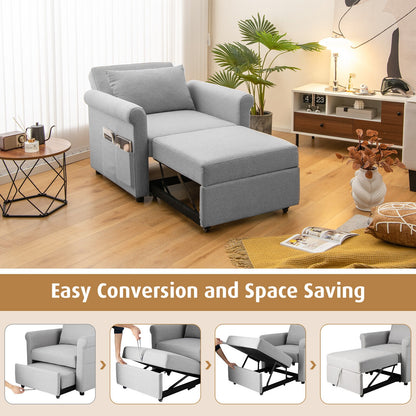 3 in 1 Convertible Sleeper Chair with Adjustable Backrest and Pull Out Bed