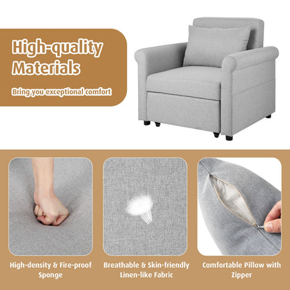 3 in 1 Convertible Sleeper Chair with Adjustable Backrest and Pull Out Bed