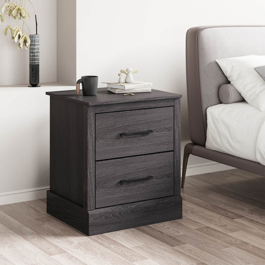 Farmhouse Style Nightstand with 2 Storage Drawers and Square Top - Dark Grey