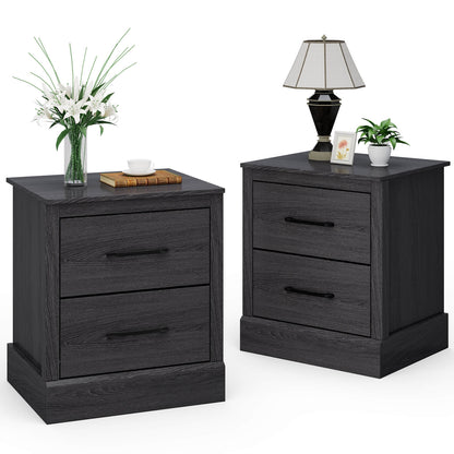 Farmhouse Style Nightstand with 2 Storage Drawers and Square Top - Dark Grey
