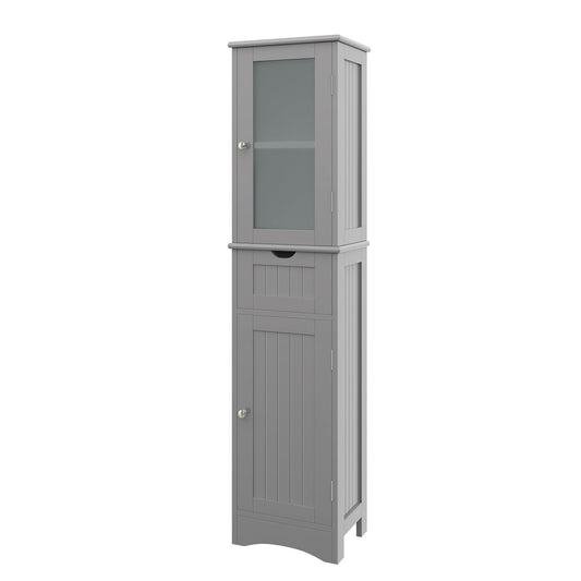 Slim Tall Storage Cabinet with 2 Doors and Drawer for Bathroom Organization