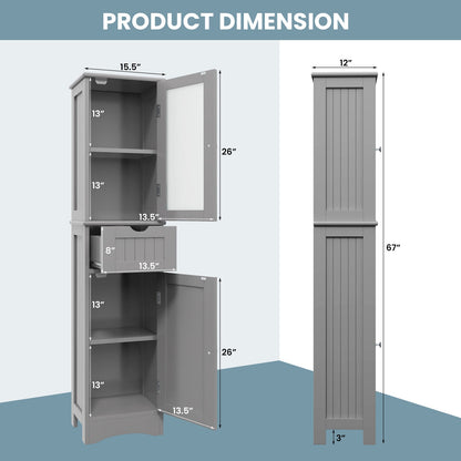 Slim Tall Storage Cabinet with 2 Doors and Drawer for Bathroom Organization