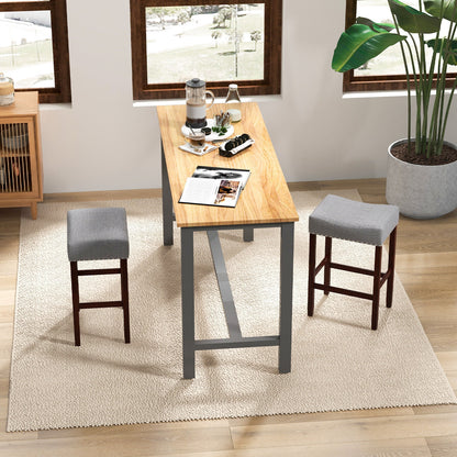 25 Inch Upholstered Bar Stools Set of 2 with Grey Linen Cushions and Backless Design