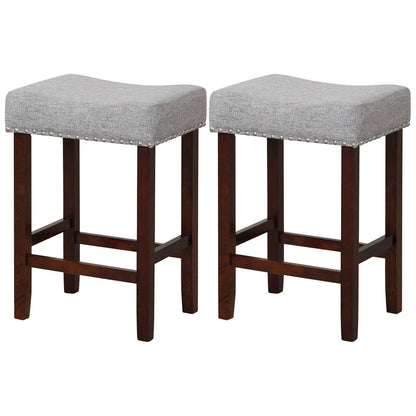 25 Inch Upholstered Bar Stools Set of 2 with Grey Linen Cushions and Backless Design