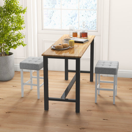Set of 2 Counter Height Bar Stools with Tufted Cushions and Linen Upholstery 24.5 Inch