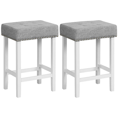 Set of 2 Counter Height Bar Stools with Tufted Cushions and Linen Upholstery 24.5 Inch