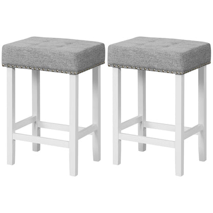 Set of 2 Counter Height Bar Stools with Tufted Cushions and Linen Upholstery 24.5 Inch