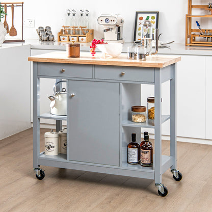 Rolling Kitchen Island with Drawers and Open Storage Shelves for Home Use