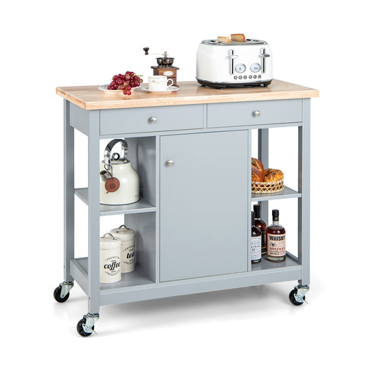 Rolling Kitchen Island with Drawers and Open Storage Shelves for Home Use