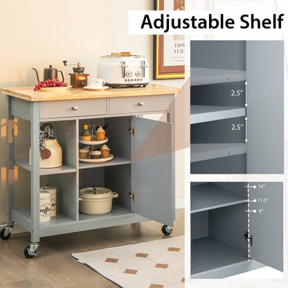 Rolling Kitchen Island with Drawers and Open Storage Shelves for Home Use