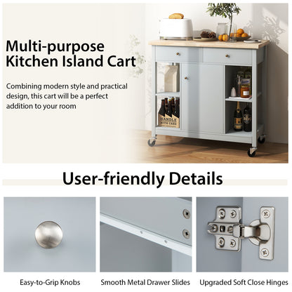 Rolling Kitchen Island with Drawers and Open Storage Shelves for Home Use