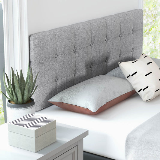 Upholstered Headboard with Solid Rubber Wood Legs for Full/Queen Beds - Grey