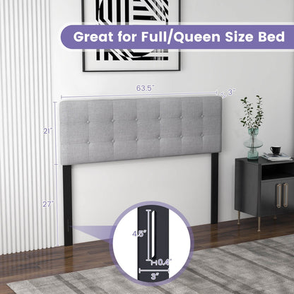 Upholstered Headboard with Solid Rubber Wood Legs for Full/Queen Beds - Grey