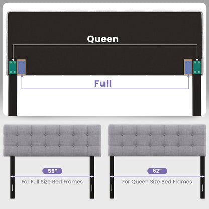 Upholstered Headboard with Solid Rubber Wood Legs for Full/Queen Beds - Grey