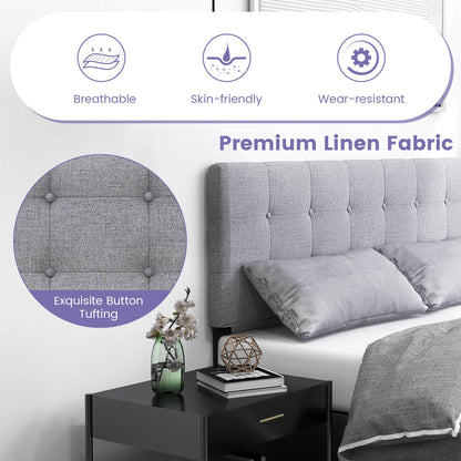 Upholstered Headboard with Solid Rubber Wood Legs for Full/Queen Beds - Grey