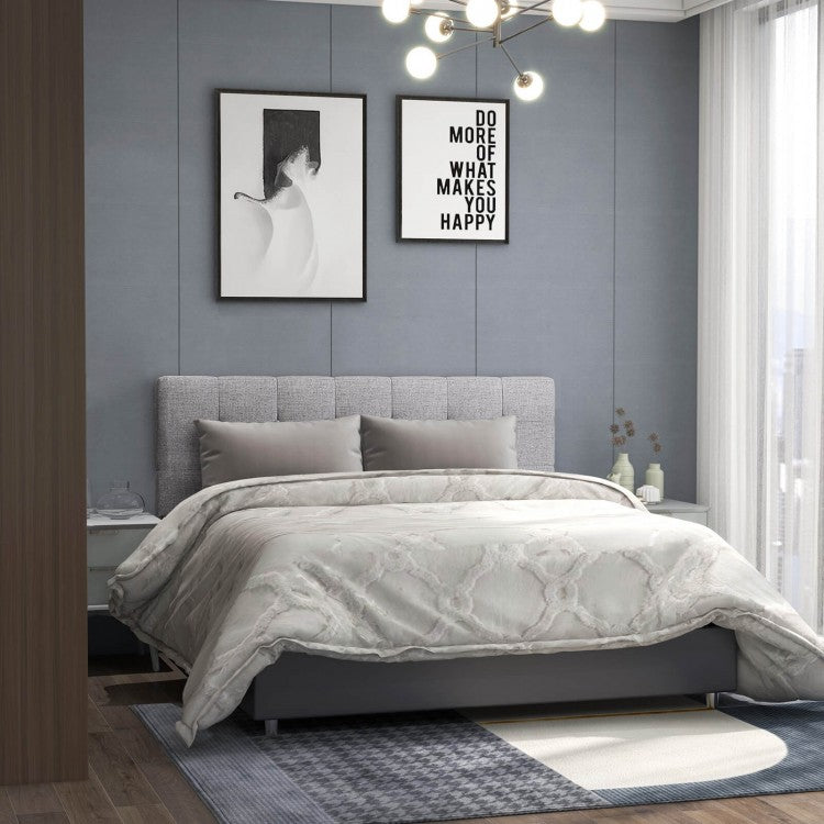 Upholstered Headboard with Solid Rubber Wood Legs for Full/Queen Beds - Grey