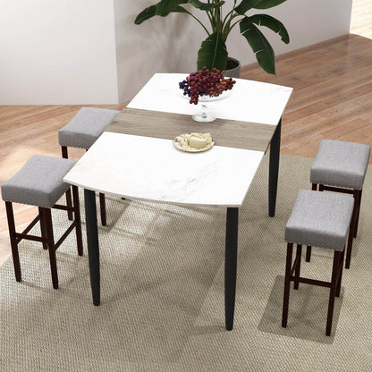 Set of 2 Upholstered 29 Inch Bar Stools with Grey Linen Seats and Solid Rubber Wood Legs