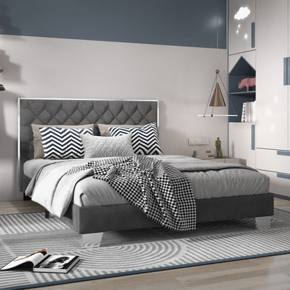 Luxurious Velvet Upholstered Platform Bed Frame with Button-Tufted Headboard – Full & Queen Size