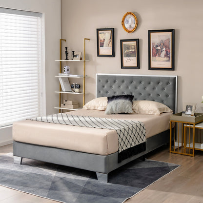 Luxurious Velvet Upholstered Platform Bed Frame with Button-Tufted Headboard – Full & Queen Size