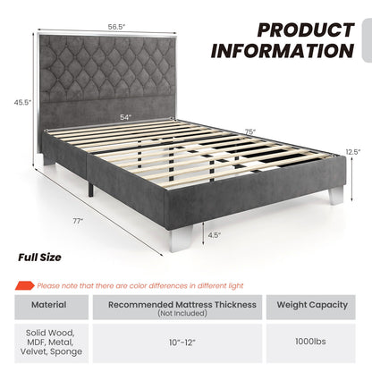 Luxurious Velvet Upholstered Platform Bed Frame with Button-Tufted Headboard – Full & Queen Size