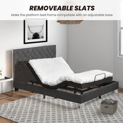 Luxurious Velvet Upholstered Platform Bed Frame with Button-Tufted Headboard – Full & Queen Size
